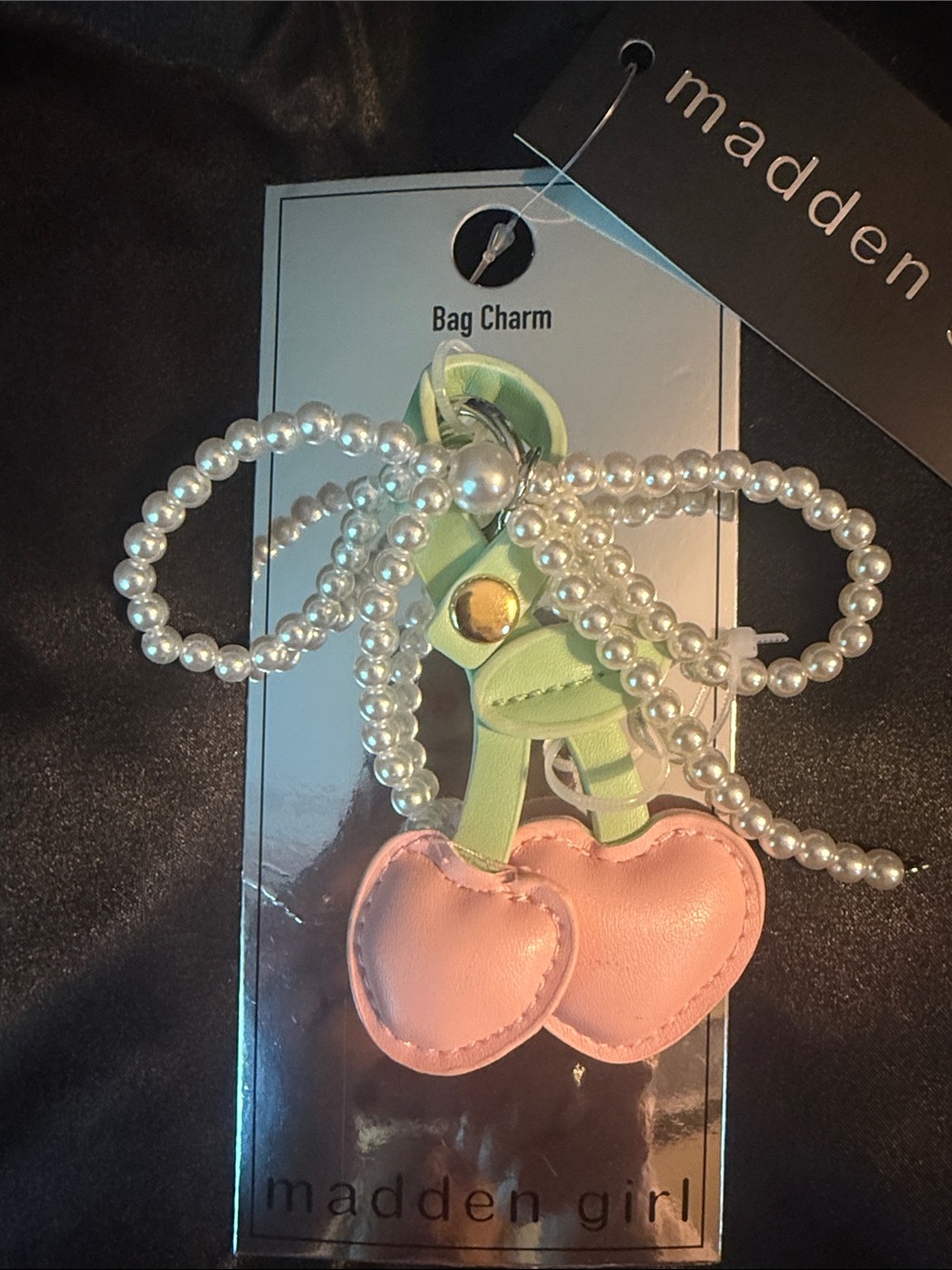Madden Girl Pink Cherry Pearl Bow Bag Charm